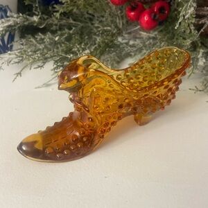 Vintage Hobnail Amber Glass Bootie